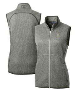 Women's Boston Red Sox  Cutter & Buck Heather Gray City Connect Mainsail Sweater Knit Full-Zip Vest