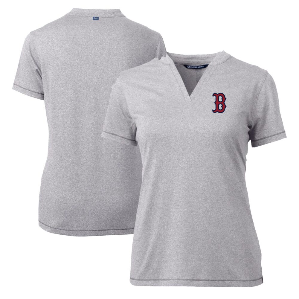 Women's Boston Red Sox Cutter & Buck Heather Gray DryTec Forge Stretch V-Neck Blade Top