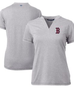 Women's Boston Red Sox Cutter & Buck Heather Gray DryTec Forge Stretch V-Neck Blade Top