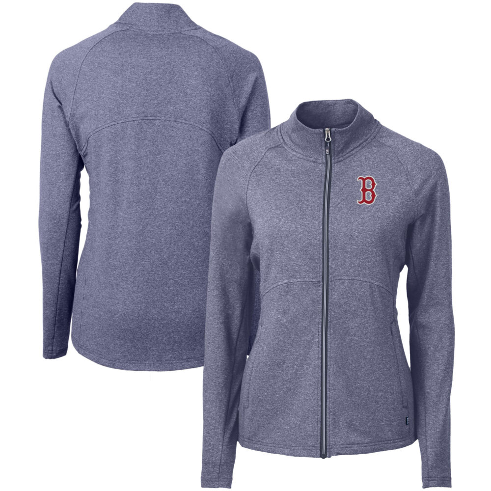 Women's Boston Red Sox  Cutter & Buck Heather Navy Adapt Eco Knit Raglan Full-Zip Jacket
