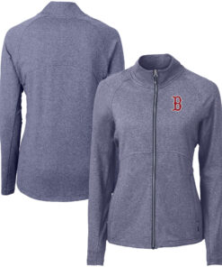 Women's Boston Red Sox  Cutter & Buck Heather Navy Adapt Eco Knit Raglan Full-Zip Jacket