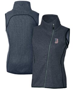 Women's Boston Red Sox Cutter & Buck Heather Navy Americana Logo Mainsail Sweater-Knit Full-Zip Asymmetrical Vest