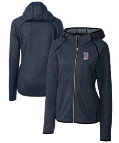 Women's Boston Red Sox Cutter & Buck Heather Navy Americana Logo Mainsail Sweater-Knit Full-Zip Hoodie