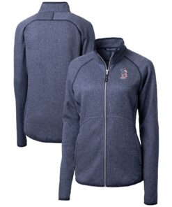 Women's Boston Red Sox Cutter & Buck Heather Navy Americana Logo Mainsail Sweater-Knit Full-Zip Jacket