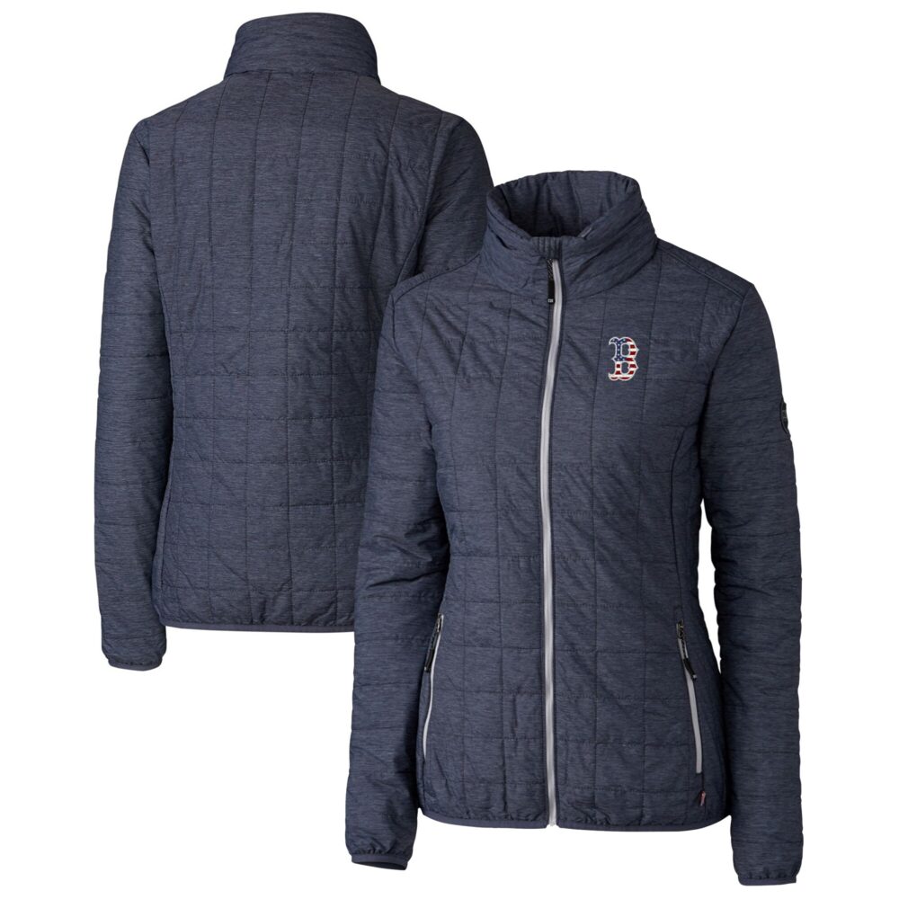 Women's Boston Red Sox Cutter & Buck Heather Navy Americana Logo Rainier PrimaLoft Eco Insulated Full-Zip Puffer Jacket