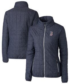Women's Boston Red Sox Cutter & Buck Heather Navy Americana Logo Rainier PrimaLoft Eco Insulated Full-Zip Puffer Jacket