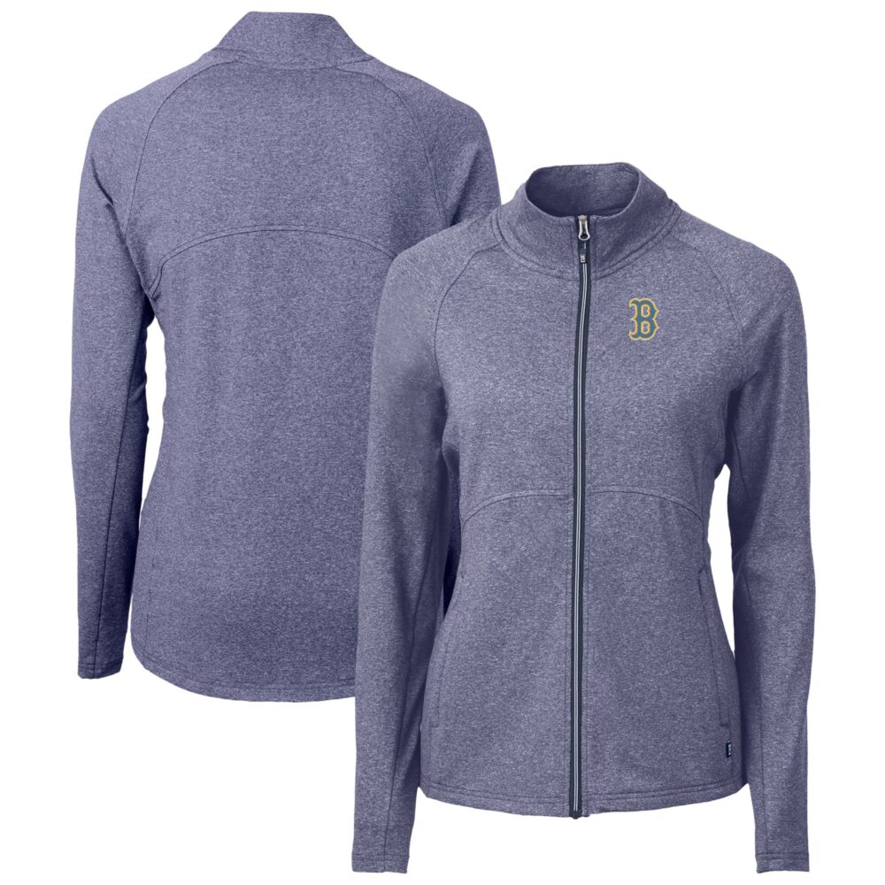 Women's Boston Red Sox Cutter & Buck Heather Navy City Connect Adapt Eco Knit Recycled Full-Zip Jacket