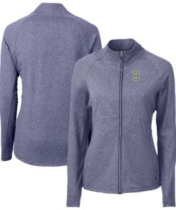 Women's Boston Red Sox Cutter & Buck Heather Navy City Connect Adapt Eco Knit Recycled Full-Zip Jacket