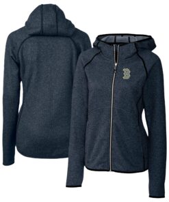 Women's Boston Red Sox  Cutter & Buck Heather Navy City Connect Mainsail Full-Zip Hooded Jacket