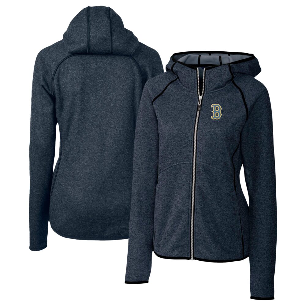 Women's Boston Red Sox  Cutter & Buck Heather Navy City Connect Mainsail Full-Zip Hooded Jacket