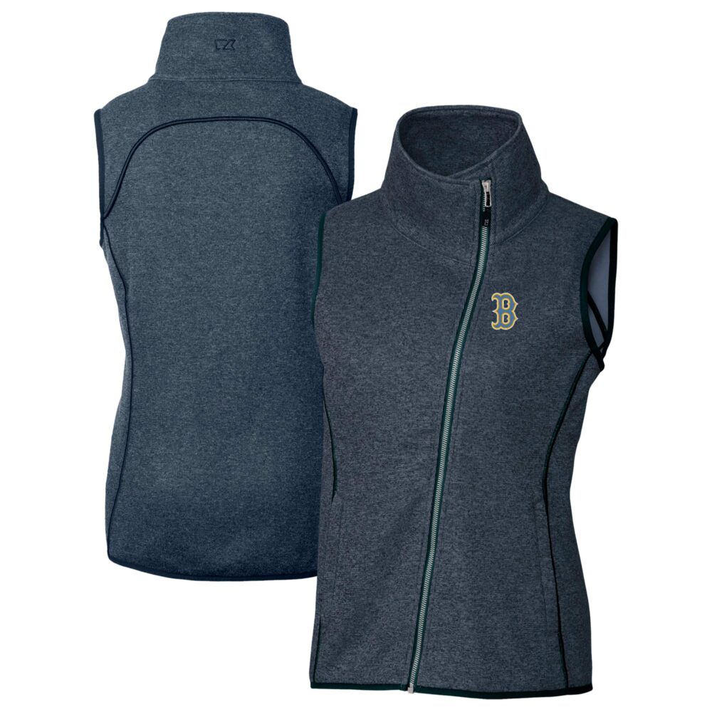 Women's Boston Red Sox  Cutter & Buck Heather Navy City Connect Mainsail Sweater Knit Asymmetrical Vest