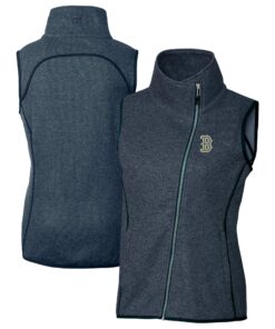 Women's Boston Red Sox  Cutter & Buck Heather Navy City Connect Mainsail Sweater Knit Asymmetrical Vest