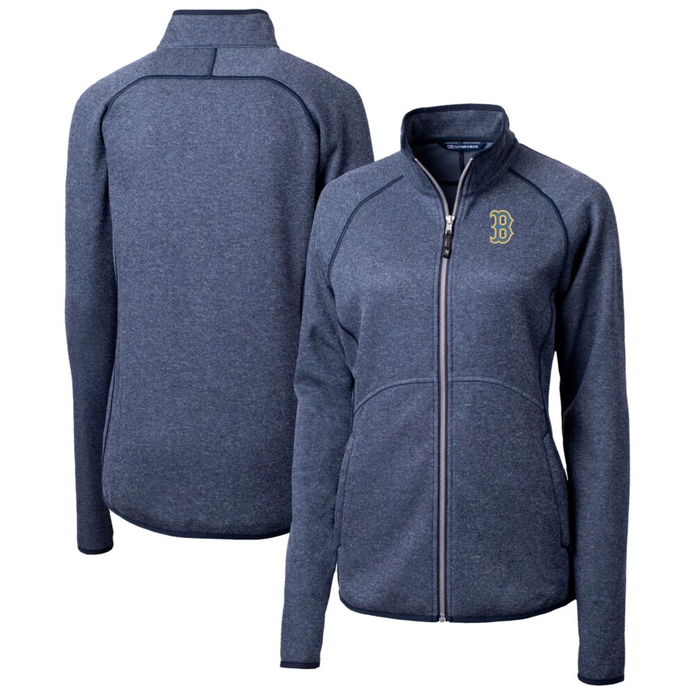 Women's Boston Red Sox  Cutter & Buck Heather Navy City Connect Mainsail Sweater-Knit Full-Zip Jacket