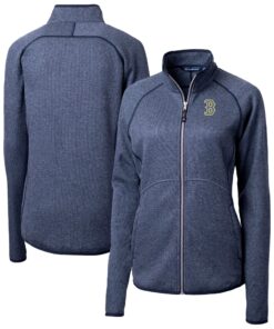 Women's Boston Red Sox  Cutter & Buck Heather Navy City Connect Mainsail Sweater-Knit Full-Zip Jacket