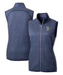 Women's Boston Red Sox  Cutter & Buck Heather Navy City Connect Mainsail Sweater Knit Full-Zip Vest