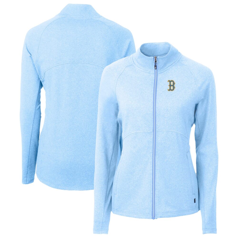 Women's Boston Red Sox Cutter & Buck Heather Powder Blue City Connect Adapt Eco Knit Recycled Full-Zip Jacket