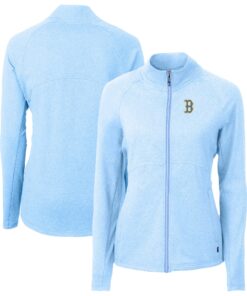 Women's Boston Red Sox Cutter & Buck Heather Powder Blue City Connect Adapt Eco Knit Recycled Full-Zip Jacket