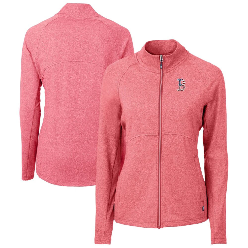 Women's Boston Red Sox Cutter & Buck Heather Red Adapt Eco Knit Heather Recycled Full-Zip Top