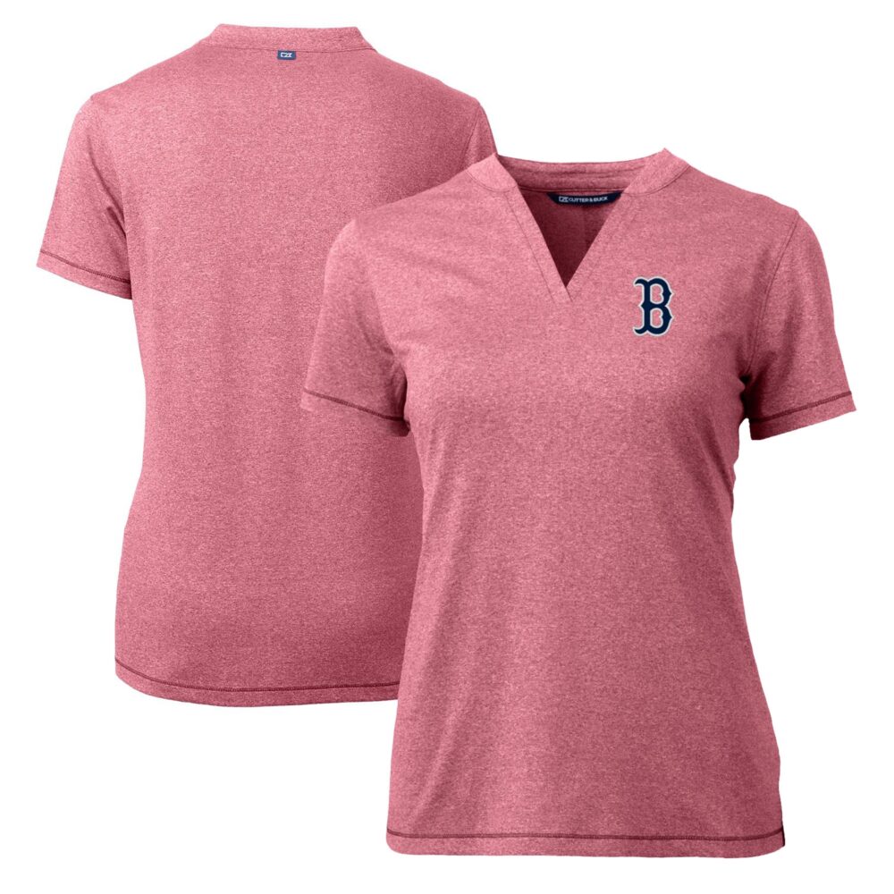 Women's Boston Red Sox Cutter & Buck Heather Red DryTec Forge Stretch V-Neck Blade Top
