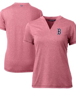 Women's Boston Red Sox Cutter & Buck Heather Red DryTec Forge Stretch V-Neck Blade Top