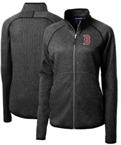 Women's Boston Red Sox Cutter & Buck Heathered Charcoal Mainsail Sweater-Knit Full-Zip Jacket