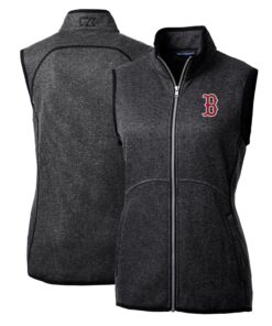 Women's Boston Red Sox Cutter & Buck Heathered Charcoal Mainsail Sweater-Knit Full-Zip Vest