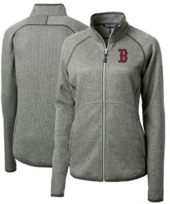 Women's Boston Red Sox Cutter & Buck Heathered Gray Mainsail Sweater-Knit Full-Zip Jacket