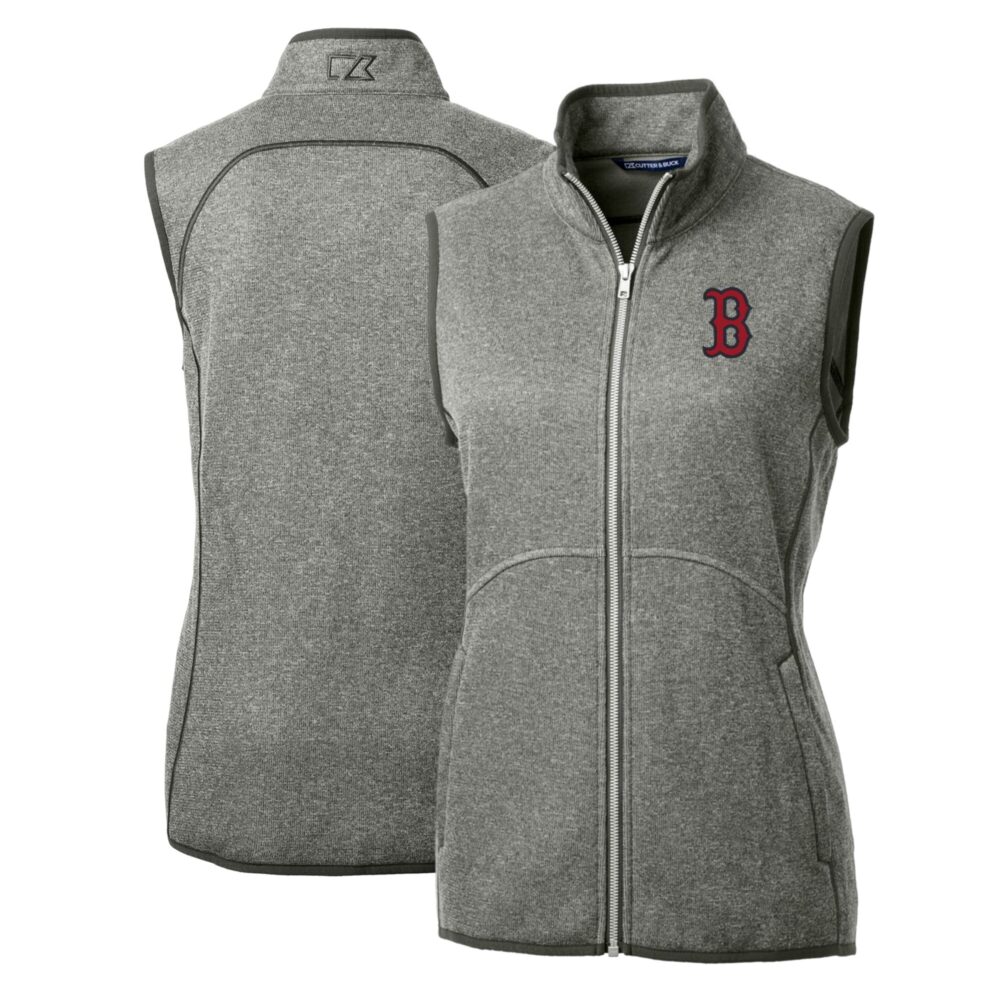 Women's Boston Red Sox Cutter & Buck Heathered Gray Mainsail Sweater-Knit Full-Zip Vest
