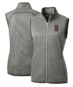 Women's Boston Red Sox Cutter & Buck Heathered Gray Mainsail Sweater-Knit Full-Zip Vest