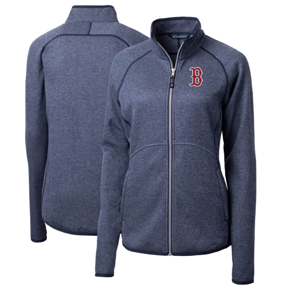 Women's Boston Red Sox Cutter & Buck Heathered Navy Mainsail Sweater-Knit Full-Zip Jacket