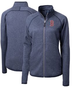 Women's Boston Red Sox Cutter & Buck Heathered Navy Mainsail Sweater-Knit Full-Zip Jacket