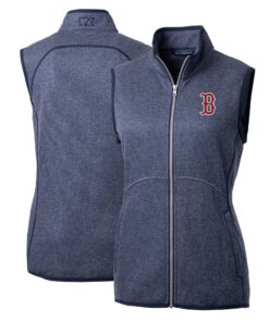 Women's Boston Red Sox Cutter & Buck Heathered Navy Mainsail Sweater-Knit Full-Zip Vest