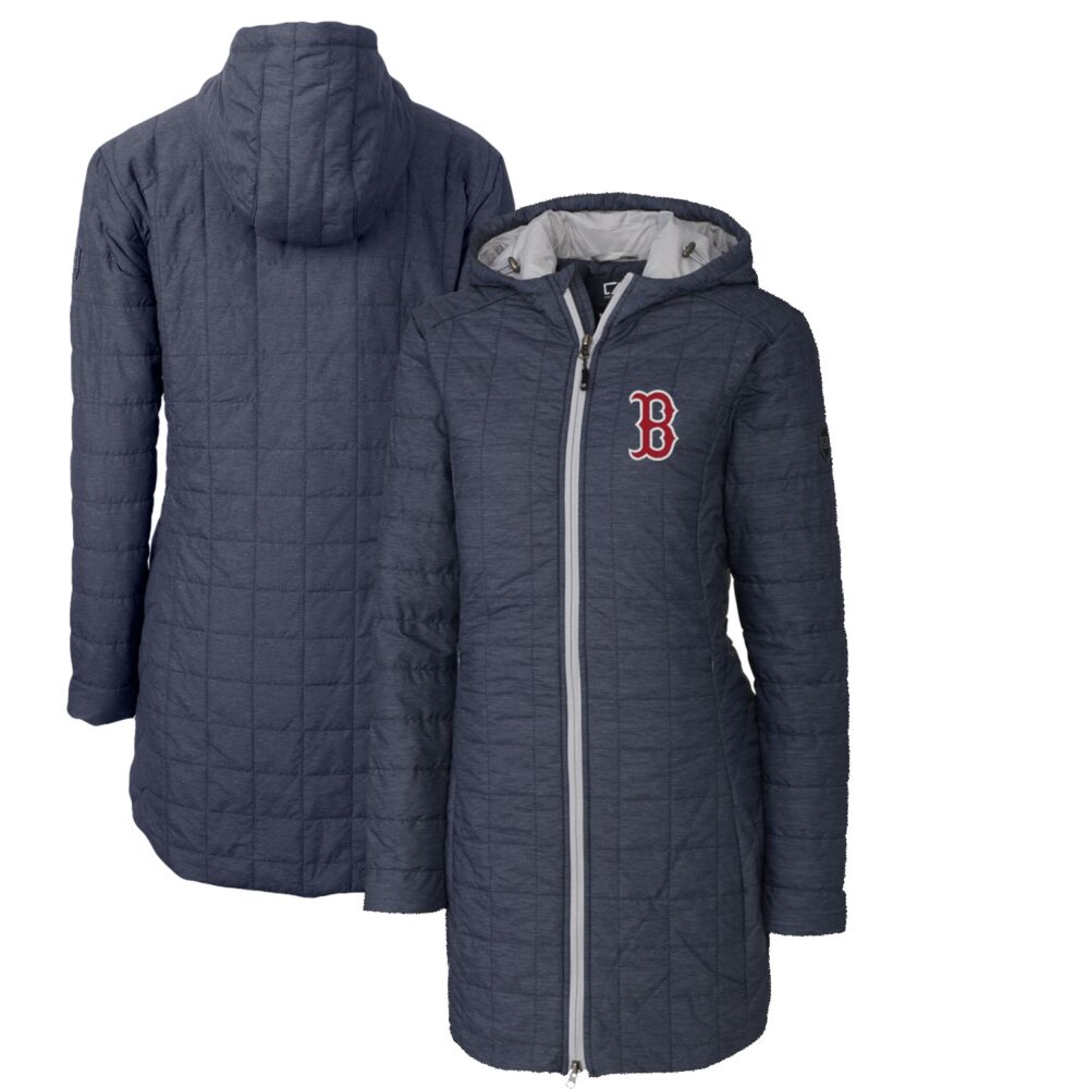 Women's Boston Red Sox Cutter & Buck Heathered Navy Rainier Primaloft Eco Full-Zip Hoodie Long Coat
