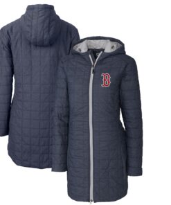 Women's Boston Red Sox Cutter & Buck Heathered Navy Rainier Primaloft Eco Full-Zip Hoodie Long Coat