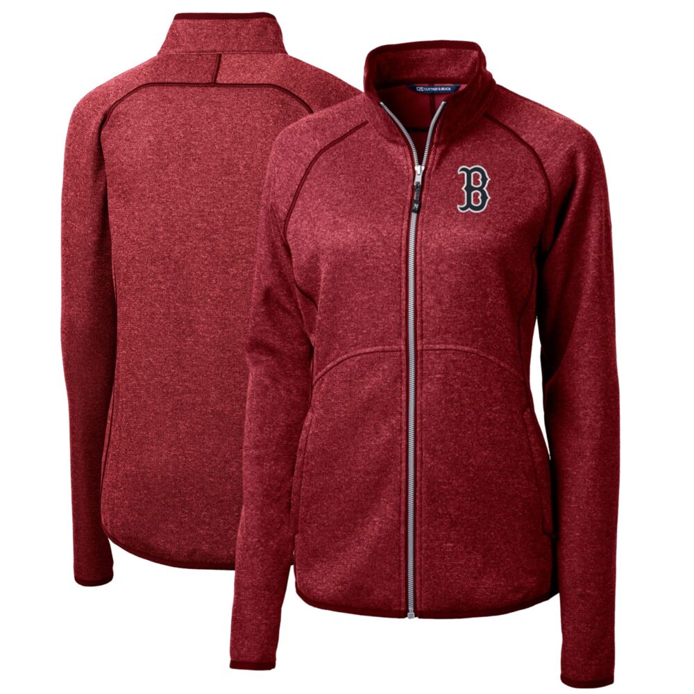 Women's Boston Red Sox Cutter & Buck Heathered Red Mainsail Sweater-Knit Full-Zip Jacket