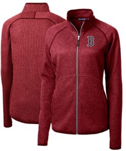 Women's Boston Red Sox Cutter & Buck Heathered Red Mainsail Sweater-Knit Full-Zip Jacket