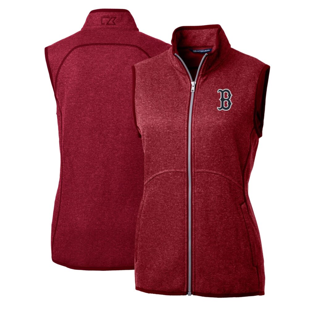 Women's Boston Red Sox Cutter & Buck Heathered Red Mainsail Sweater-Knit Full-Zip Vest