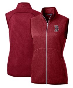 Women's Boston Red Sox Cutter & Buck Heathered Red Mainsail Sweater-Knit Full-Zip Vest