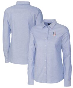 Women's Boston Red Sox Cutter & Buck Light Blue Americana Logo Oxford Stretch Long Sleeve Button-Up Shirt