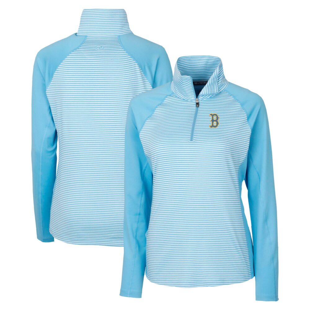 Women's Boston Red Sox  Cutter & Buck Light Blue City Connect Forge Tonal Stripe Stretch Half-Zip Pullover Top