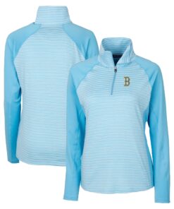 Women's Boston Red Sox  Cutter & Buck Light Blue City Connect Forge Tonal Stripe Stretch Half-Zip Pullover Top