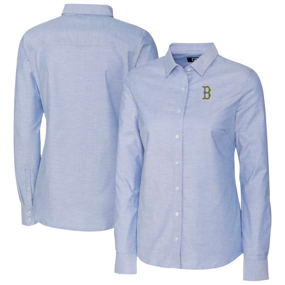 Women's Boston Red Sox Cutter & Buck Light Blue City Connect Oxford Stretch Dress Shirt