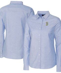 Women's Boston Red Sox Cutter & Buck Light Blue City Connect Oxford Stretch Dress Shirt
