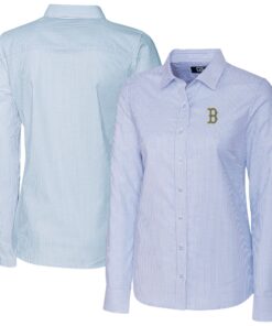 Women's Boston Red Sox Cutter & Buck Light Blue City Connect Oxford Stripe Stretch Dress Shirt