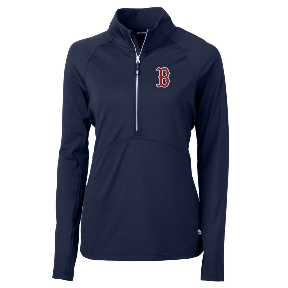 Women's Boston Red Sox Cutter & Buck Navy Adapt Eco Knit Stretch Half-Zip Pullover Top