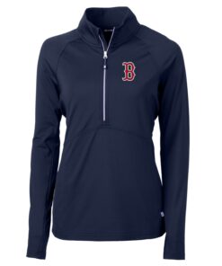 Women's Boston Red Sox Cutter & Buck Navy Adapt Eco Knit Stretch Half-Zip Pullover Top