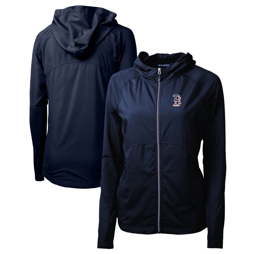 Women's Boston Red Sox Cutter & Buck Navy Americana Logo Adapt Eco Knit Hybrid Recycled Full-Zip Hoodie