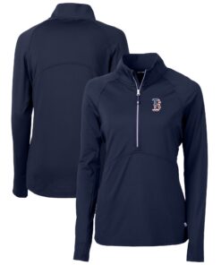Women's Boston Red Sox Cutter & Buck Navy Americana Logo Adapt Eco Knit Stretch Recycled Half-Zip Pullover Top
