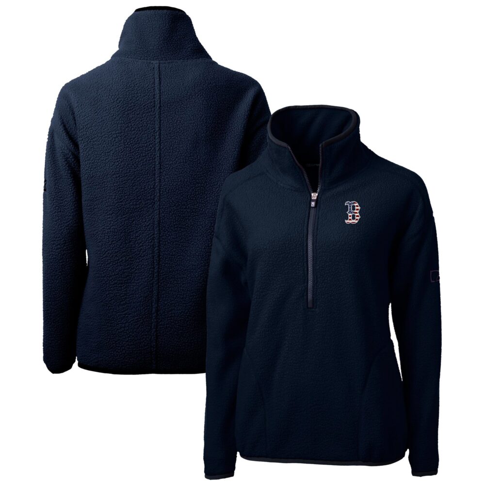 Women's Boston Red Sox Cutter & Buck Navy Americana Logo Cascade Eco Sherpa Fleece Half-Zip Pullover Jacket