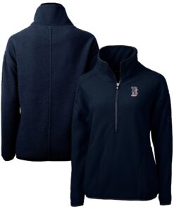 Women's Boston Red Sox Cutter & Buck Navy Americana Logo Cascade Eco Sherpa Fleece Half-Zip Pullover Jacket